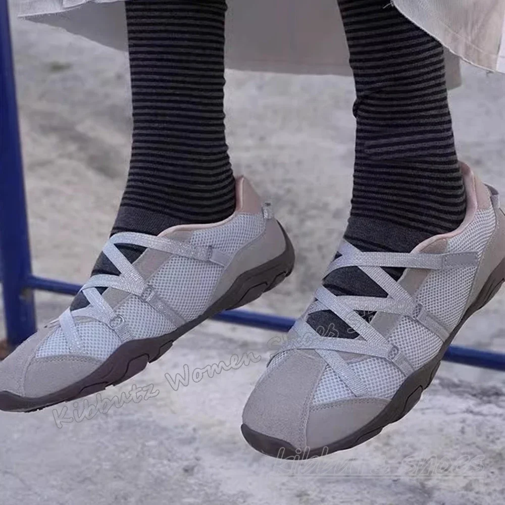 

Suede Patchwork Sneaker Pumps Lace-Up Solid Color Fashion Elegant Concise Sexy Elegant Breathable Sports Women Shoes Round Toe