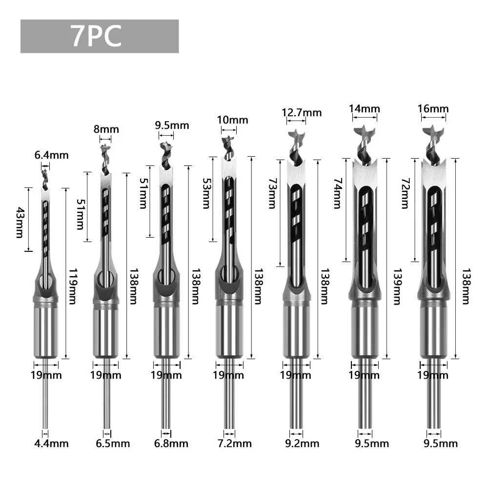 Woodworking Square Drill Bits HSS Twist Square Hole Drill Bits Auger Mortising Chisel Extended Saw for Woodworking Tool Dropship