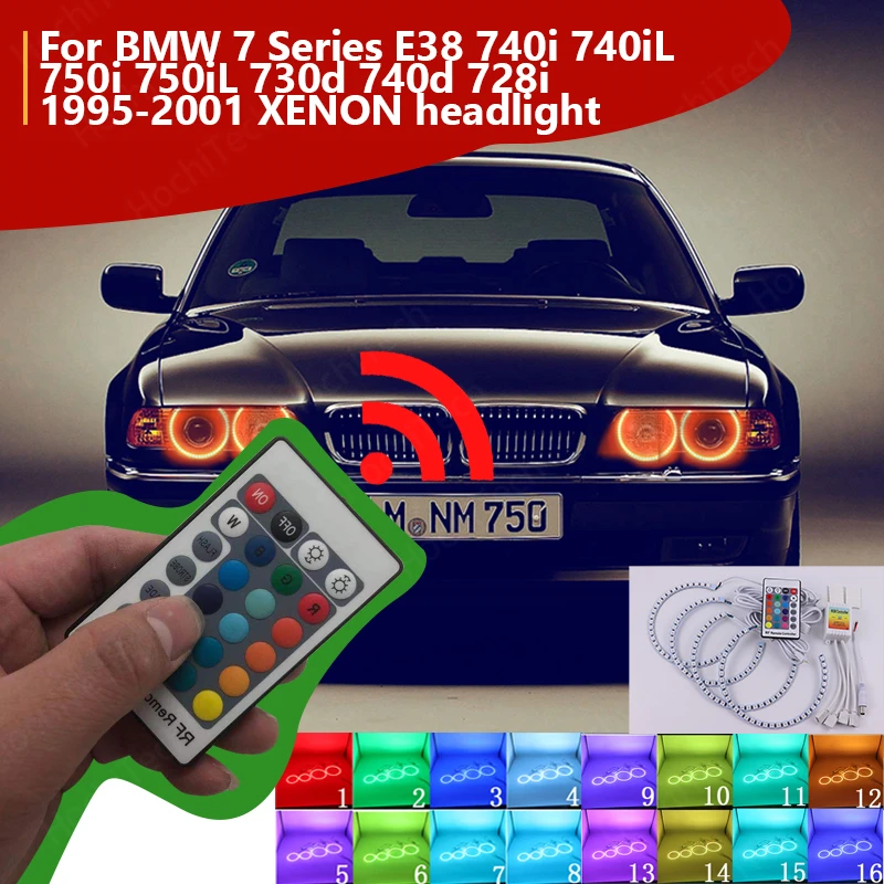 

For BMW 7 Series E38 740i 740iL 750i 750iL 730d 740d 728i 1995-01 XENON headlight Multi-Color RGB LED Angel Eye Rings light