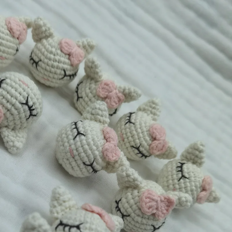 5Pcs Handmade Crochet Animal Cat Knitting Beads DIY Baby Pacifier Chain Chewable Accessories Infant Newborn Teether