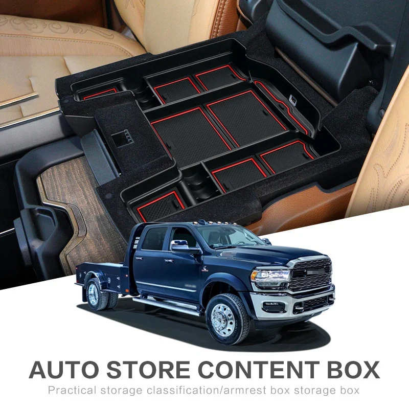 Car Center Console Organizer Storage Box Interior Armrest Storage Box for Dodge RAM 1500 2500 3500 2019-2021 Black