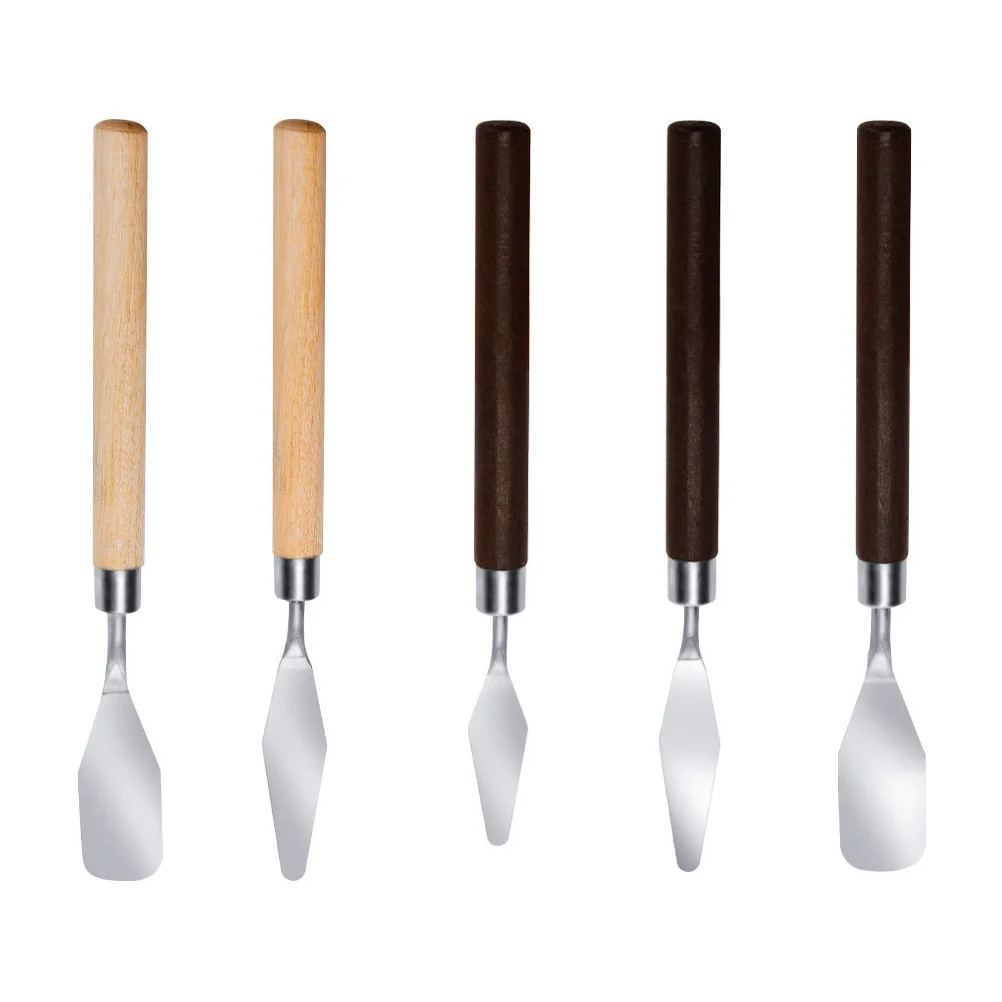 

5Pcs Multi Function Paint Spatulas Set Stainless Steel Texture Impasto Flat Color Wooden Handle Lightweight Compact Portable