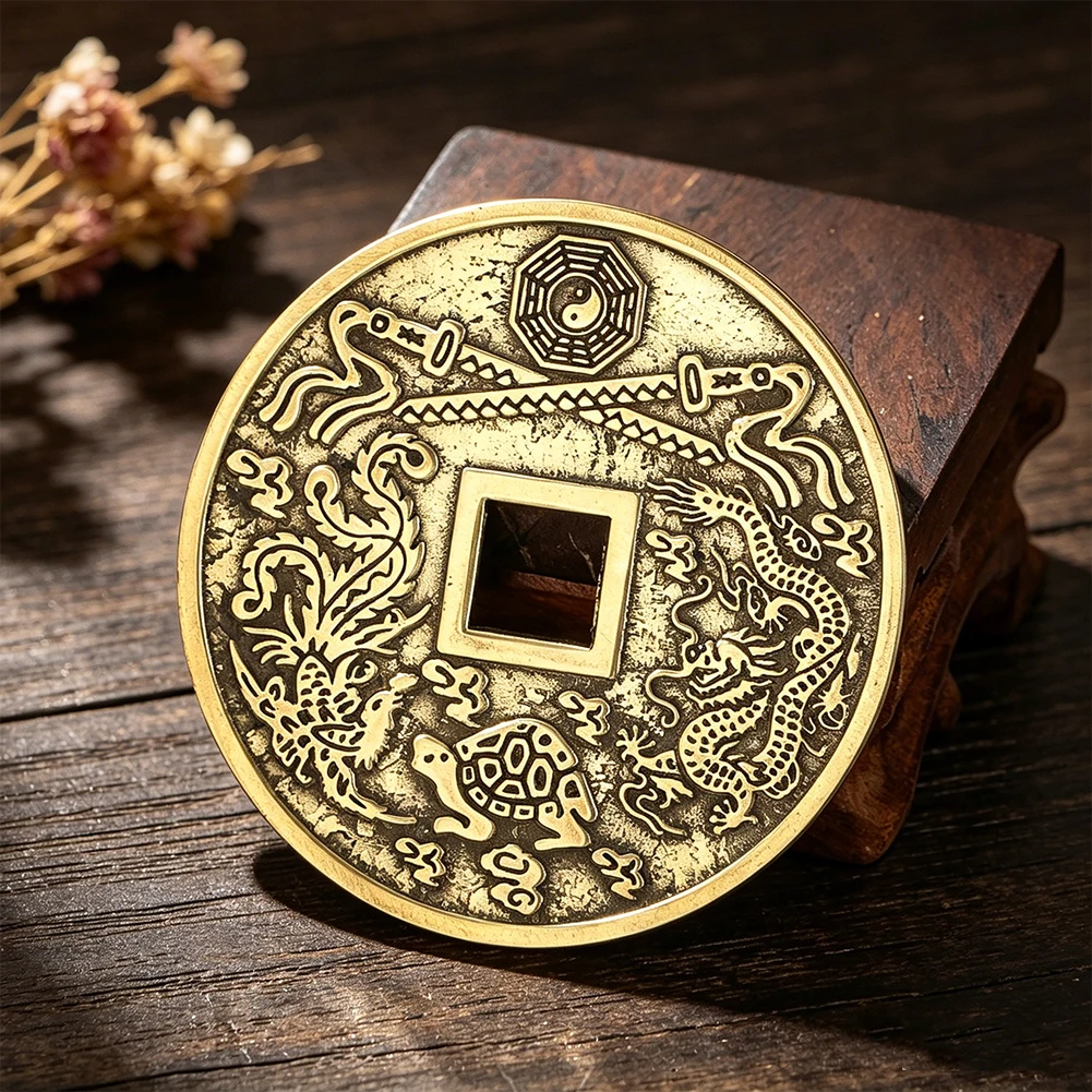 7.8cm Large Brass Feng Shui Coin Zhen Zhai Zhi Bao Bagua Dragon Lucky Anchor Zhao Cai Jin Bao Lucky Charm Home Car Hanging Decor