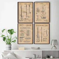 Vintage Electric Bass Guitars Patent Prints Wall Room Canvas Poster Aesthetics Art Decor Student Teacher Music Leo Fender Fan