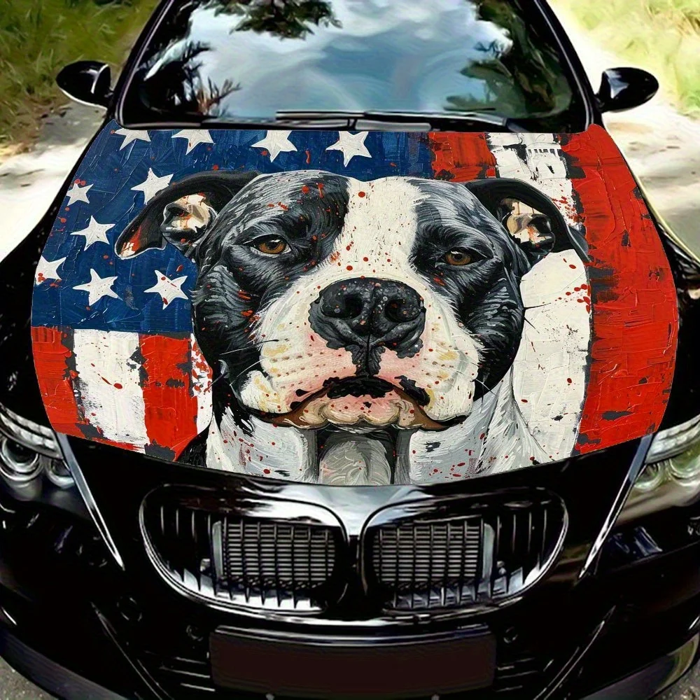 

American Flag With Beagle Vinyl Car Hood Wrap - Durable, Waterproof, And UV-Resistant PVC Sticker For Trucks, SUVs, And Boats Wi