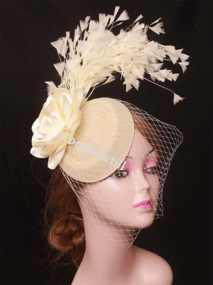 Red Veils Fascinator Hat Headband Ladies Women Mesh Flower Headpiece For Church Wedding Headwear Women Wedding Pillbox Cap - view 2