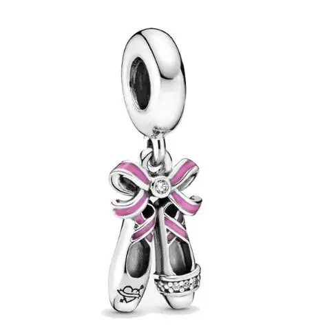 Genuine 925 Sterling Silver Bead Charm Pink Ballerina Shoes Dangle Charm Fit Pandora Bracelets & Necklace Women Diy Jewelry