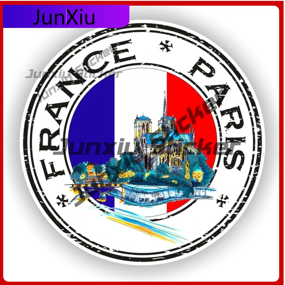 

France Paris Notre Dame Seal Sticker Round Durable Vinyl Decal For Boat SUV Weatherproof Decoration Auto Accessories Exterior