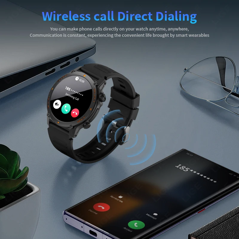 ساعة ذكية مقاومة للماء للرجال ، مكالمة بلوتوث ، جهاز تعقب رياضي ، جهاز مراقبة صحة النوم ، شاشة AMOLED ، جديدة ،