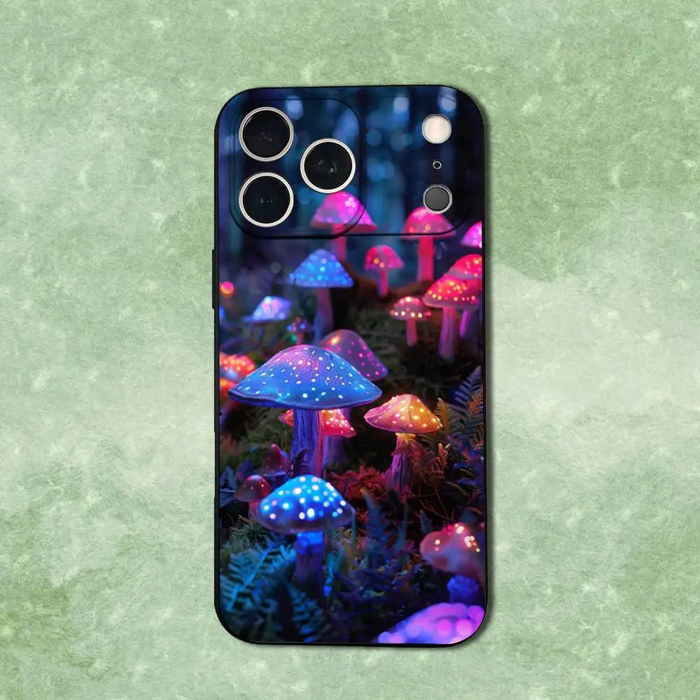 حافظة هاتف أرجوانية آرت تريبي فطر لهاتف آيفون 14,13,17,12,11,16,15,Plus,Pro Max,XS,X,XR,SE,Mini,Soft غطاء أسود من السيليكون #5