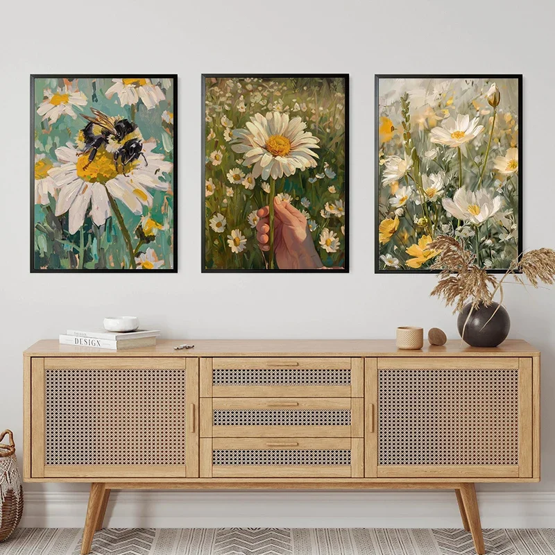 Spring Academy Wind Plant Flowers Daisies Tulip Butterfly Bees Retro Poster Canvas Paintings Wall Art Pictures Home Decor