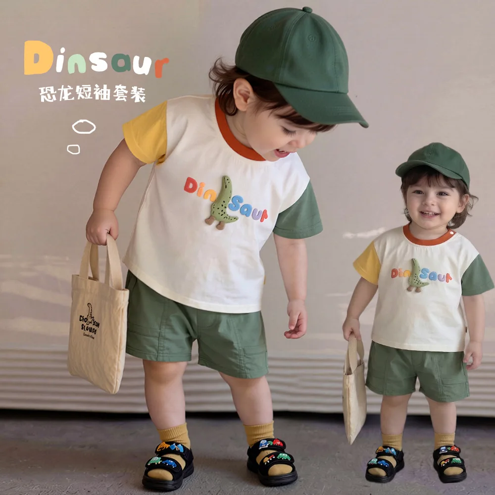 

Baby Boys Summer 2PCS Outfit Cute Cartoon Print Short Sleeve T-Shirt & Shorts Thin Soft Cotton Casual Toddler Daily Outdoor Wear