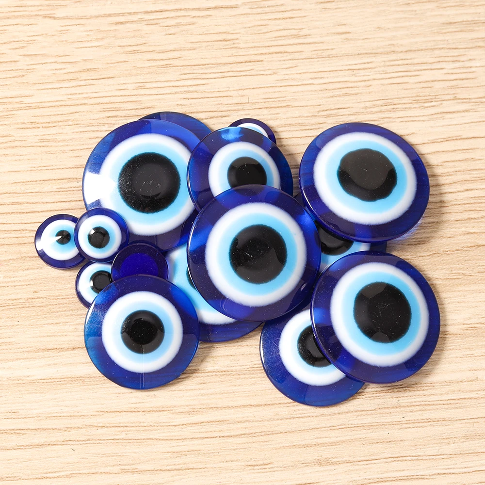 Tusember 8/10/14/20/25 mm blaue Evil-Eye-Harz-Cabochon-Perlen, lose Perlen mit flacher Rückseite, Anhänger für Halsketten, Armbänder, Schmuckherstellung – Detail 3