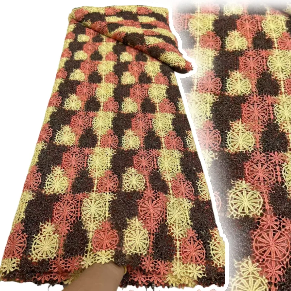 

Новая африканская шнуровая гипюровая кружевная ткань 2025 французская водорастворимая кружевная ткань Asoebi Chantilly, высокое качество для праздничного платья AH1518