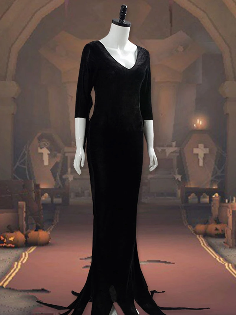 Anime Addams Cospaly Morticia Black Dress Costume Halloween Party Women Punk Gothic Costume Vampire Witch Outfit