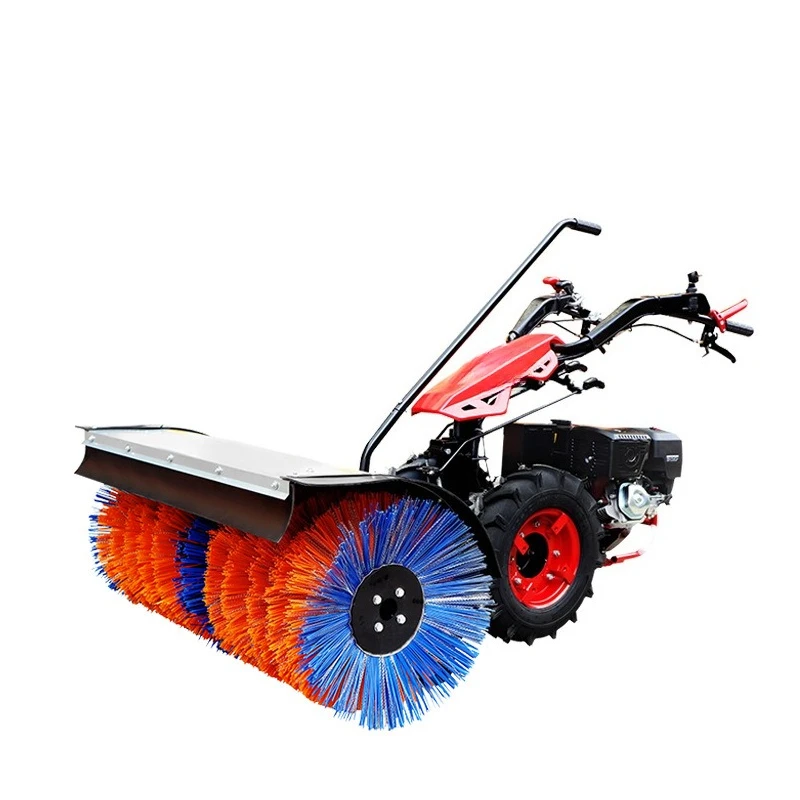 Hand push full gear snow plow Sanitation removal roller brush thrower removal artifact