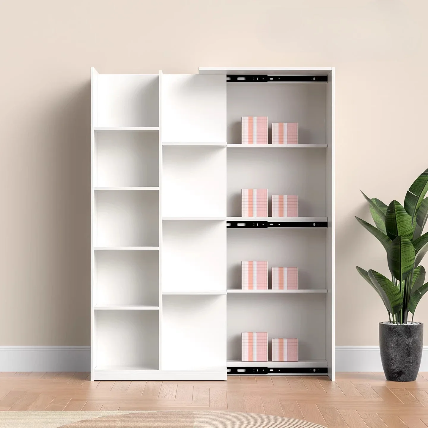 Solid wood bookcase, storage cabinet, integrated hidden shelf, floor-to-ceiling living room study bookshelf