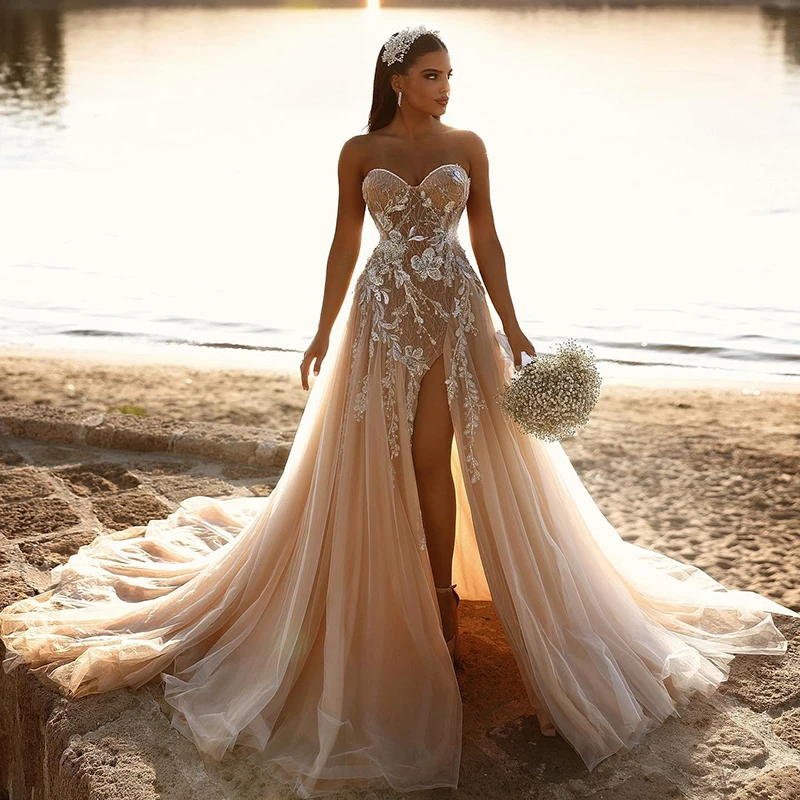 

Eightree Elegant A-Line Wedding Dresses 2023 Sweetheart Appliques Tulle Bridal Dress Champagne Evening Wedding Gowns Custom Size