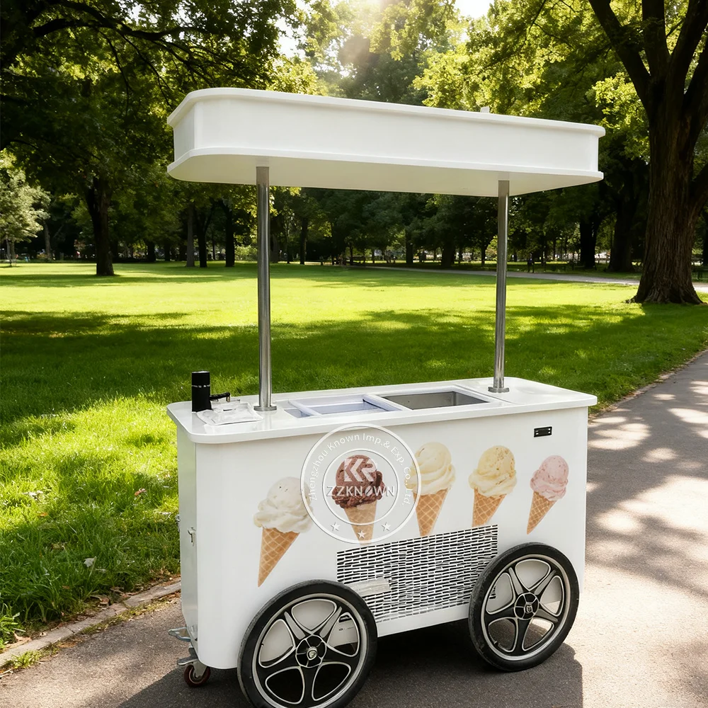 

Hot Sale Commercial Gelato Ice Cream Display Freezer Cart Custom Popsicle and Ice Cream Cart with Refrigerator