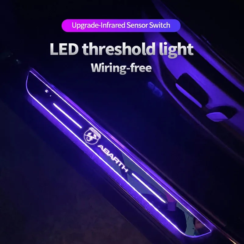 Luz LED de placa de alféizar con logotipo de coche, Pedal de bienvenida, accesorios de coche para Abarth 500 124 Pegatina Becquet Fiat Punto Ducato Palio Bravo