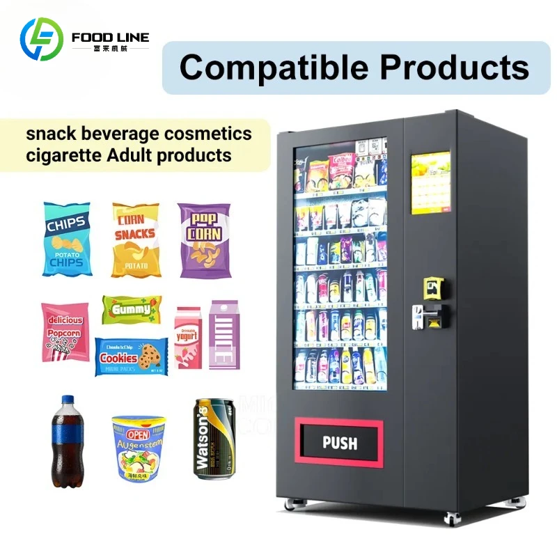 Custom Distributeur Automatique Refrigeration Button Operated Touchscreen Smart Drink and Snack Vending Machine for Retail Items