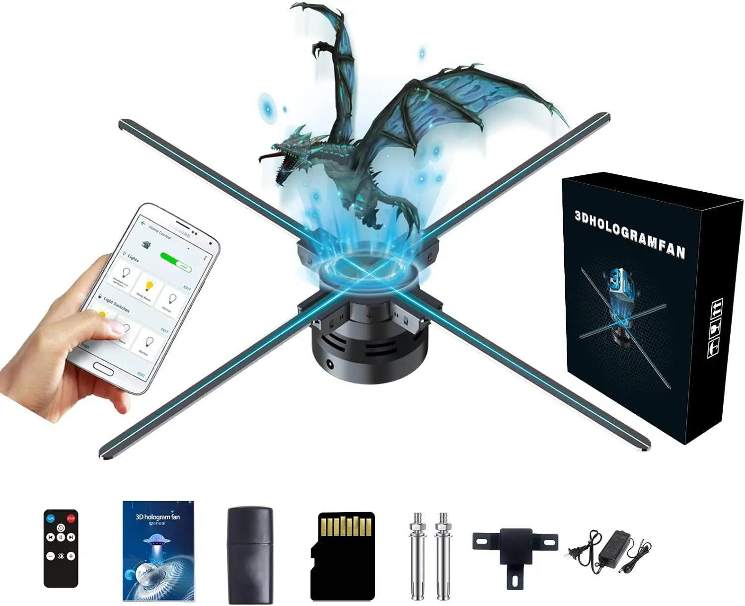 3DHologramFan Display Projector 2in Christmas tree with Bluetooth Versatile Picture Fan Spinner for Shops Bars Casinos Projector