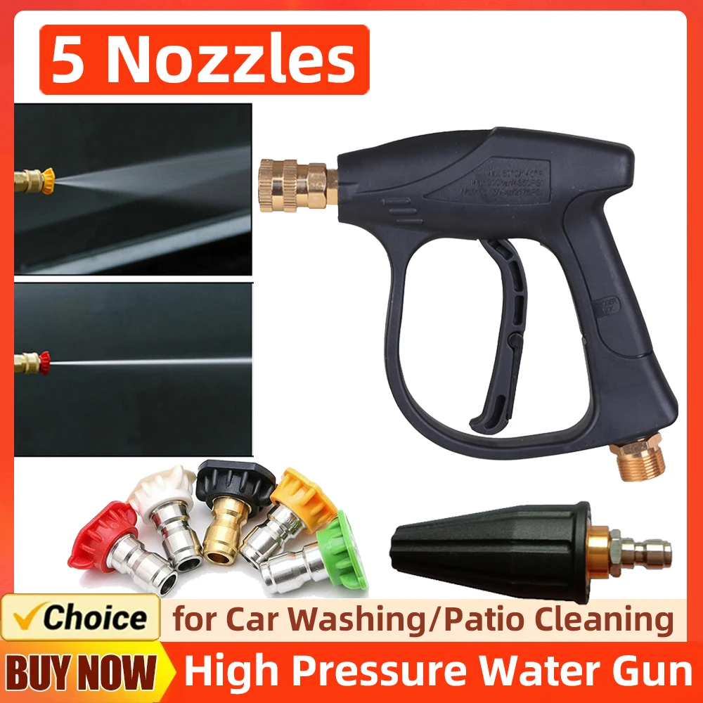 

Водяной пистолет высокого давления с 5 наконечниками, 14 мм, разъем M22 пушка мойка для автомобиля 1/4, быстросъемный инструмент для мойки автомобилей и сада