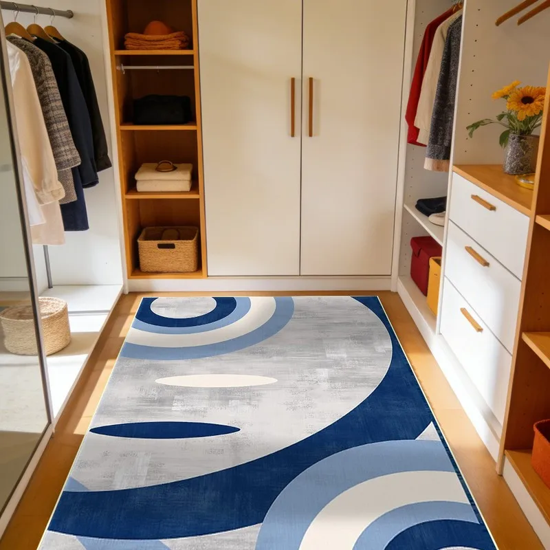Modern Navy Blue Abstract Area Rug Minimalist Ink Painting Design For Bedroom Living Room Home Decor