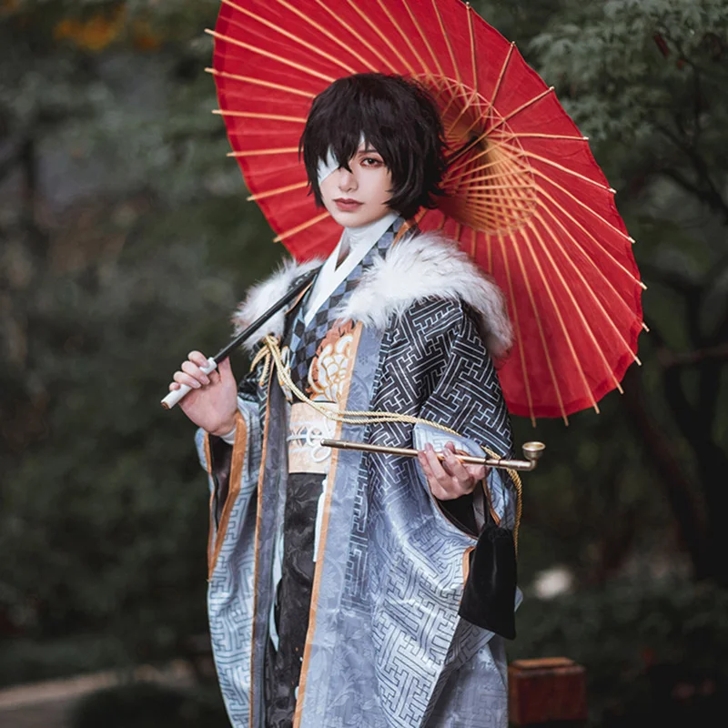 Bungo Stray Dogs Dazaii Cosplay Costume Dazaii Suit Hand Tour Dazaii Japanese Kimono Cosplay Costume Men Suit Clogs Wig