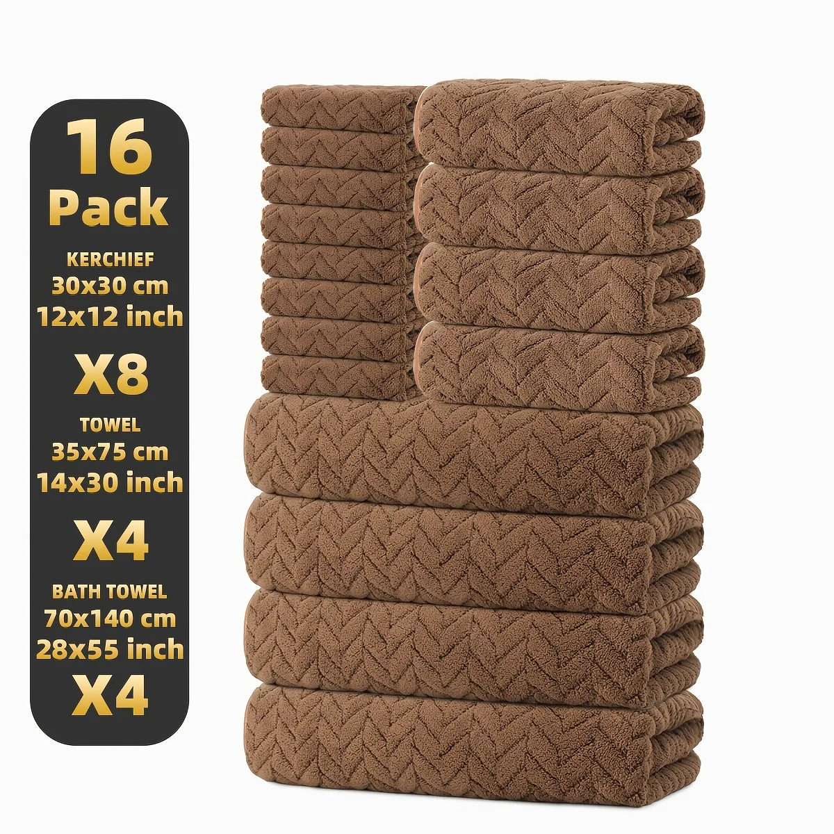 

16pcs Deluxe Towel And Bath Towel Set with Wheat Ear Pattern Design. Quick-Drying, Soft Facial Towels with High Absorbency. Reus