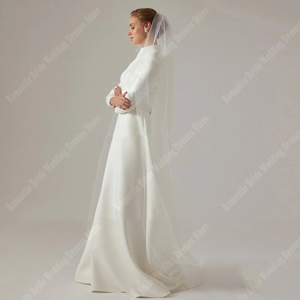 Abiti da sposa da donna in tessuto di raso Boho Abiti graziosi a maniche lunghe Stile minimalista Lunghezza lavaggio Abiti da festa a-line personalizzati