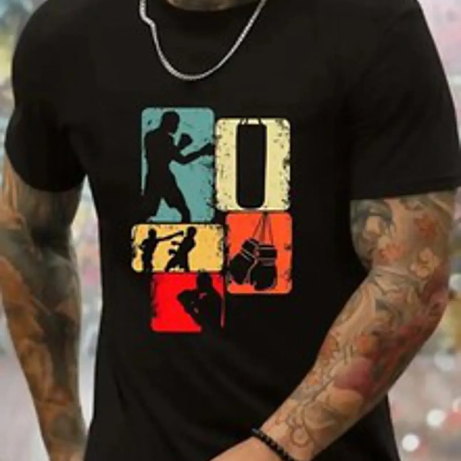 Herren-T-Shirt, Boxer, Boxen, Kampfsport, Kampf, Fitness, Größen S bis 5XL, Vintage-Washed-Top für den Alltag, grafisches Unisex-Design