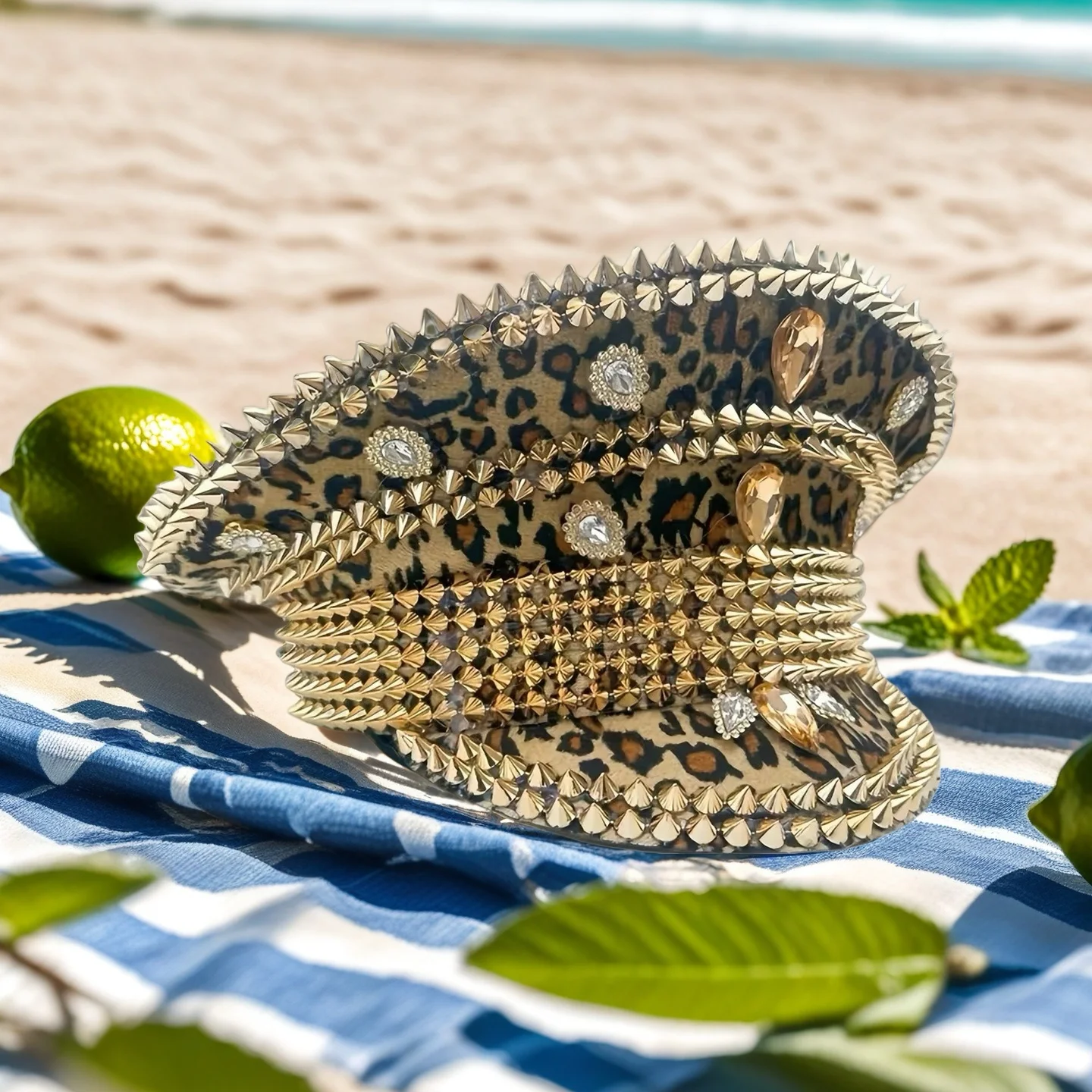 HongLuan Music Festival Costume Hat, Captain Hats Rhinestone for Carnival Woman, Cosplay Female Accessories