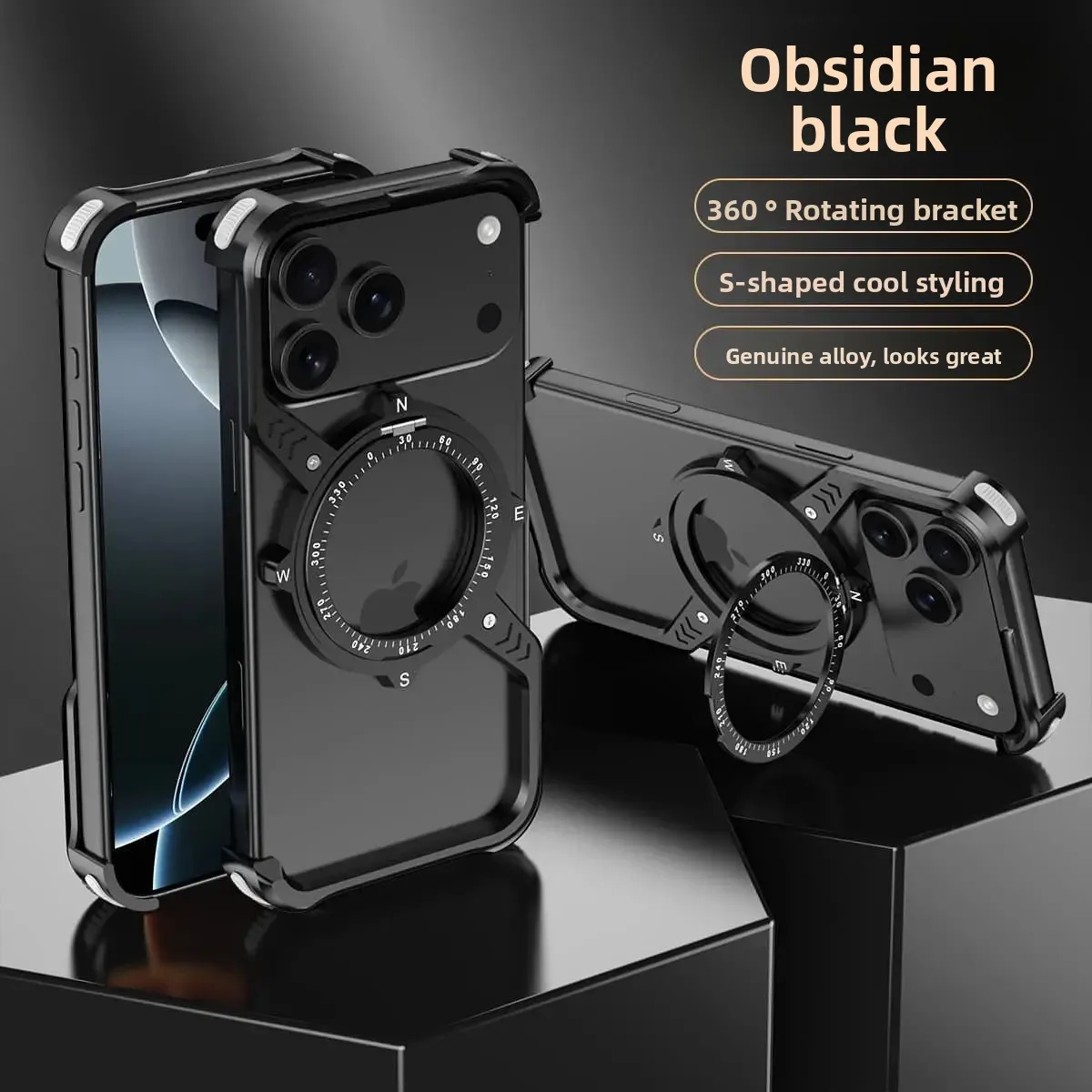 

Magnetic Metal Case For iPhone 13 Pro 14 pro 15 pro 16 plus 17 Pro Max 17 air Geometry Stand Holder metal Cover
