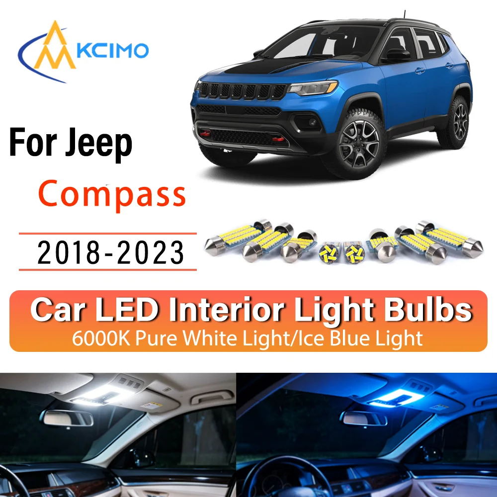 For Jeep Compass 2018-2023 Wire-Free Steady Illuminating LED Car Interior Bulb Refit Pack Direct Fit Overhead Reading Cargo