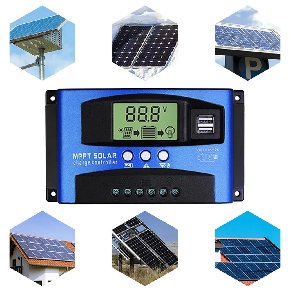 30A 40A 50A 60A 100A MPPT Solar Charge Controller 12V 24V Dual USB Auto Solar Regulator LCD PV Controller For LiFePO4 Battery