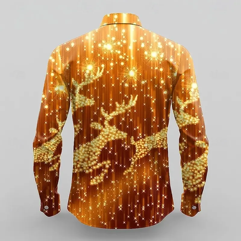 Hot selling manufacturer direct sales golden deer Christmas style 3D digital casual shirt 2024 fashionable long sleeved top for