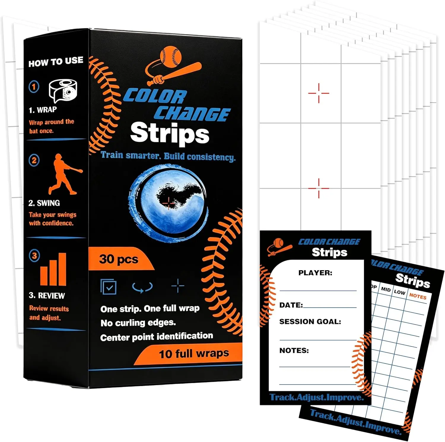 30pcs No-Residue Baseball Impact Tape Golf Impact Tape Self-Teaching Sweet Spot and Consistency Analysis for Track Progress