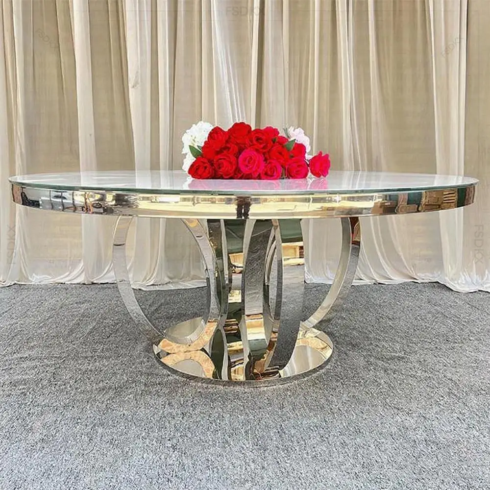 Luxury New Design Gold Events Wedding Table Stainless Steel Round Dinning Table Hotel Table