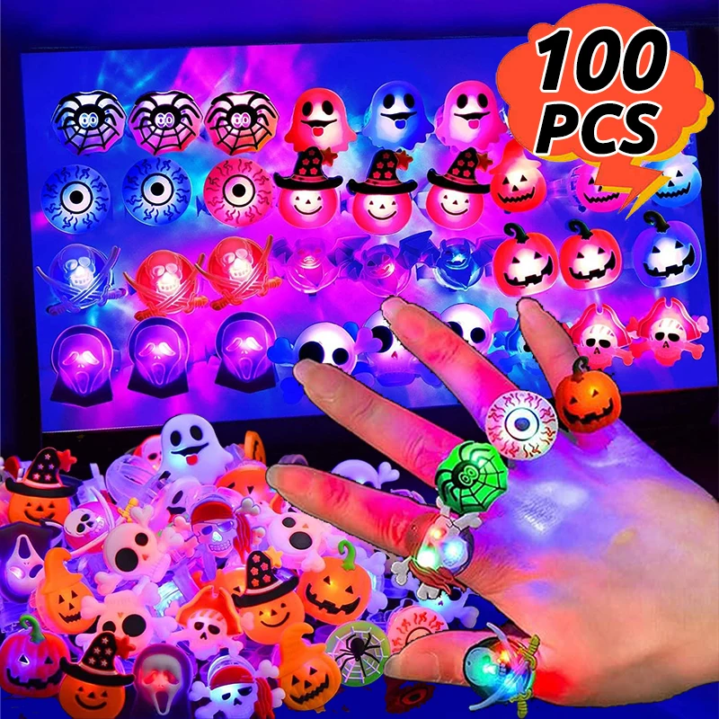 

Halloween LED Luminous Rings Kids Adults Fun Toys Light Up Party Supplies Trick or Treat Creative Pumpkin Ghost Flashing Ring