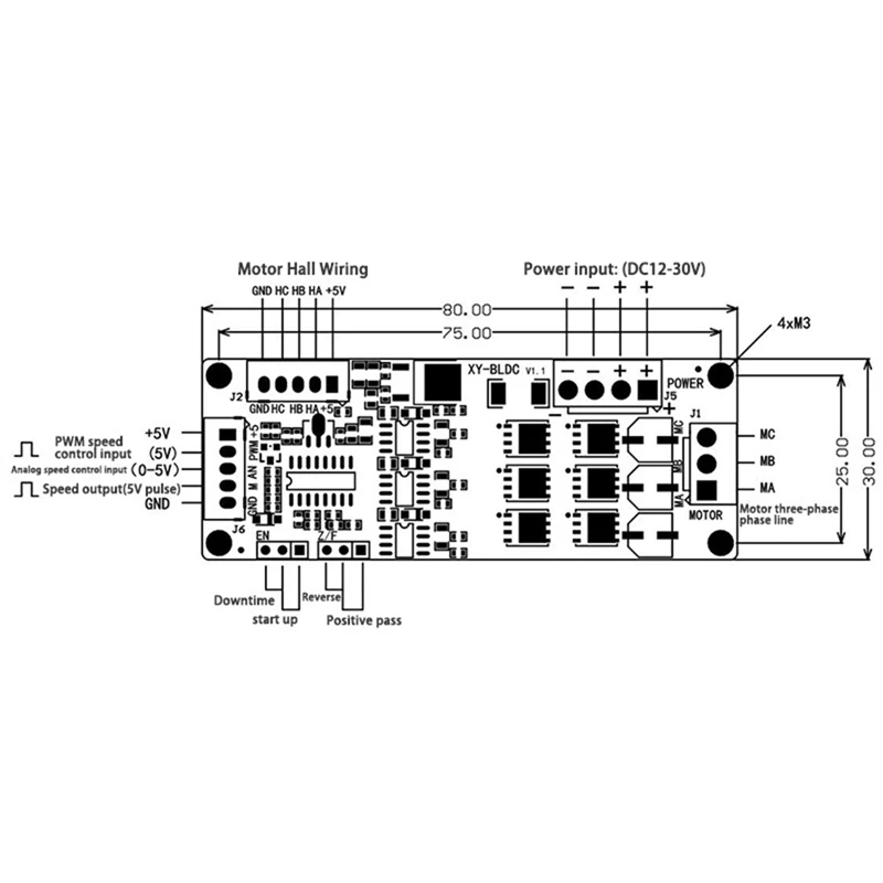 DC12-30V 200W BLDC Three Phase DC Brushless Motor Controller PWM Hall Motor Control Driver Board