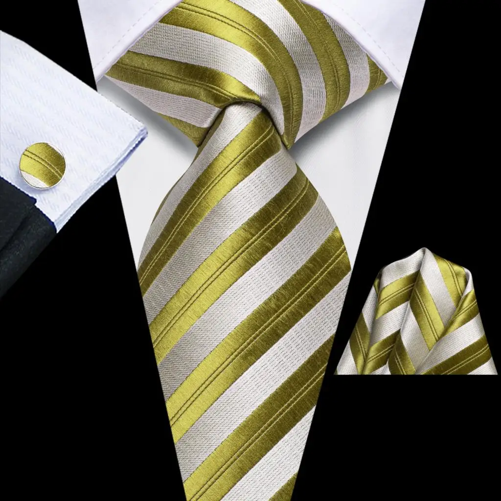 

2023 New Grey Green Striped Hi-Tie Designer Gift Tie for Men Fashion Brand Wedding Party Necktie Handky Cufflinks Dropshipping
