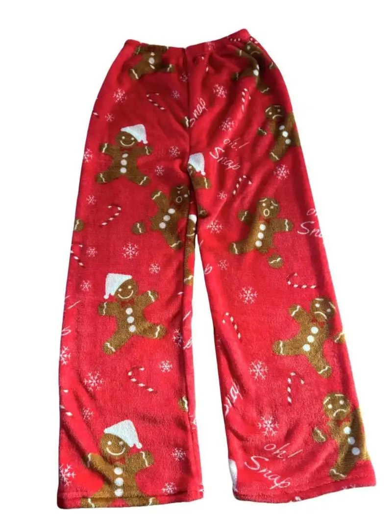 여성을위한 새로운 할로윈 플란넬 잠옷 바지 만화 힙합 레이디 캐주얼 따뜻한 플러시 플란넬 바지 귀여운 크리스마스 선물