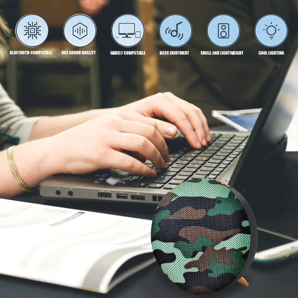 Bluetooth-compatible Sound Soundbar Portable Voice Call Speaker RGB Light Wireless Music Player Computers Camouflage