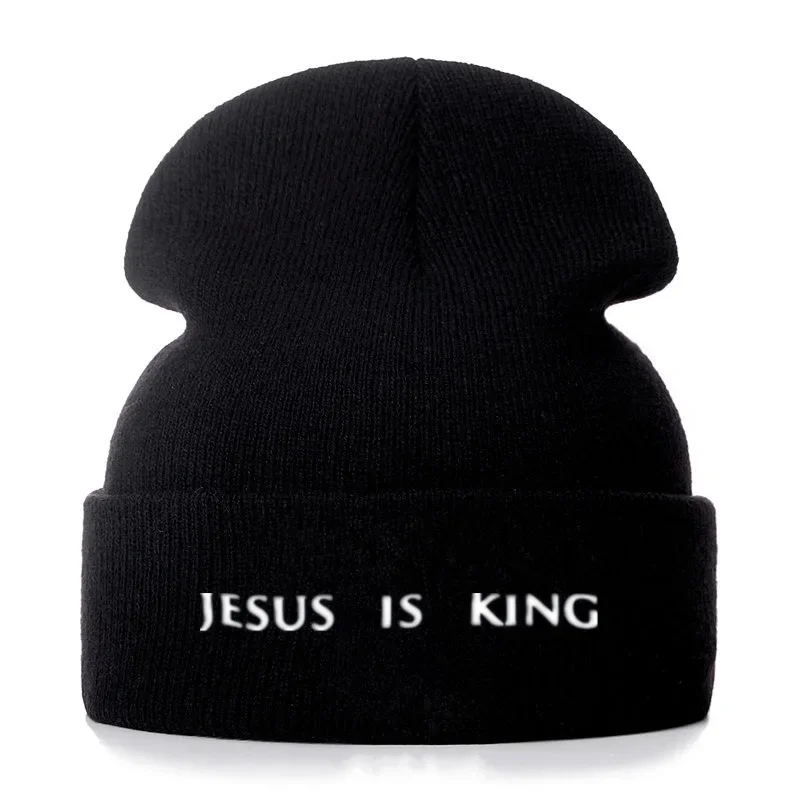 Unisex Cotton Jesus Is King Embroidered Beanies Casual Hats Knitted Winter Hat Hard Hip Hop Hoodie Bonnet For Women Men