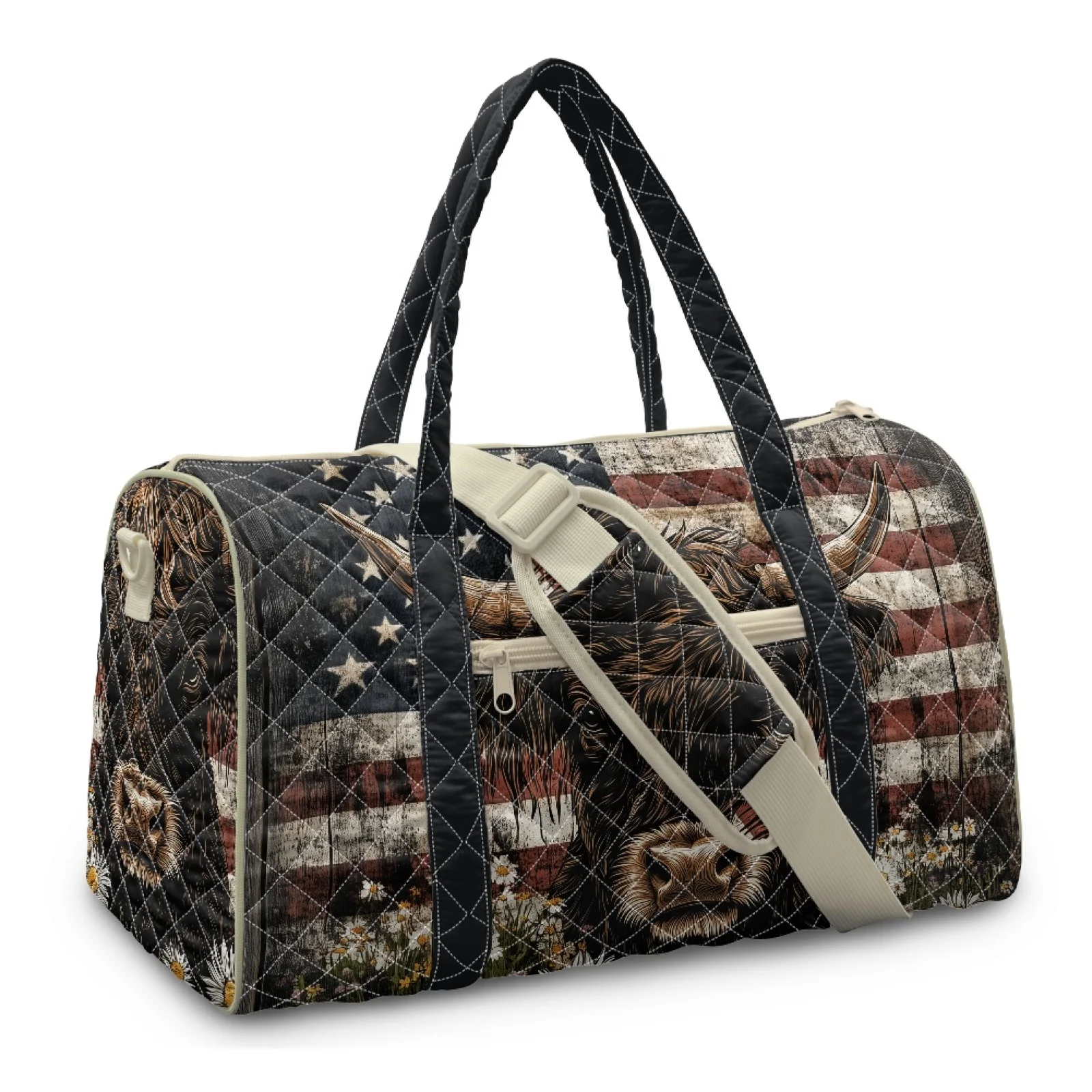 Coloranimal USA Cow Daisy New Trend Travel Duffel Polyester Lightweight Gym Yoga Bag for College Student