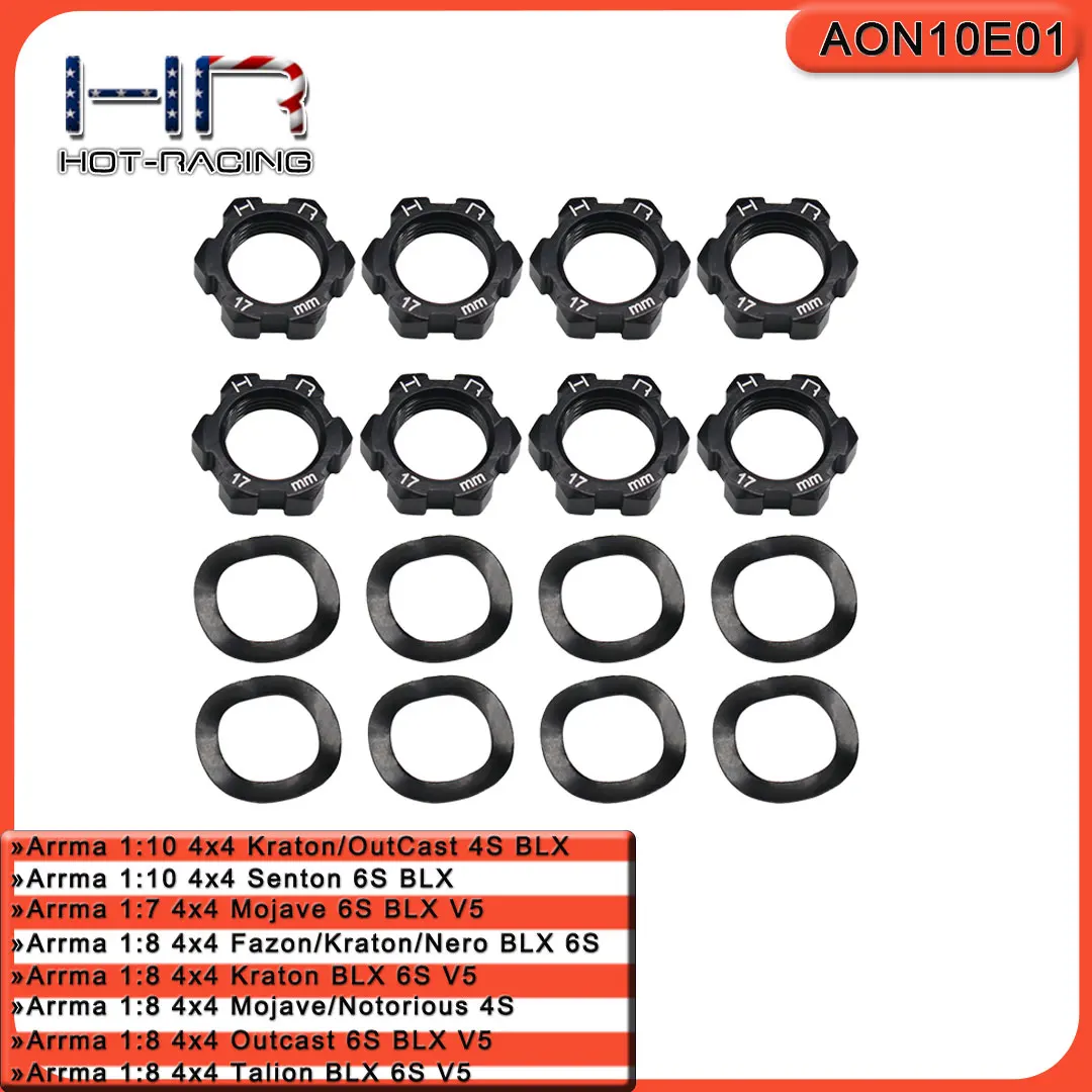 Hot Racing 17mm Aluminum Closed End Wheel Nuts Dirt Proof w/ O-Ring for Arrma 1/8 6S Kraton Outcast Talion Typhon Mojave