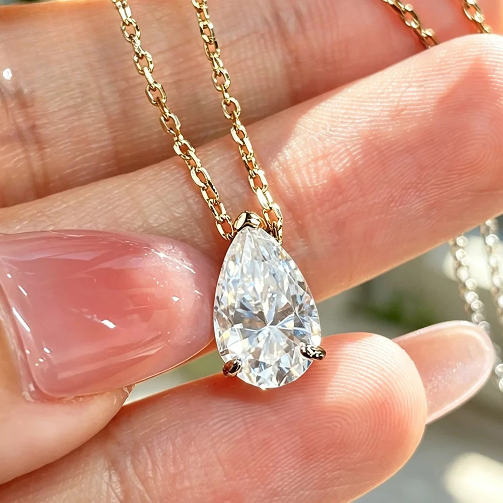 

1/2/3/4CT Pear Cut Moissanite Necklace For Women S925 Silver Plated 18K Gold D Color Waterdrop Diamond Wedding Fine Jewely