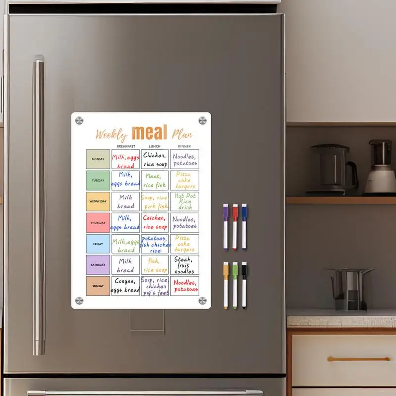 Meal Planner Magnetic White Meal Planning Board with 6 Colorful Pens Erasable Grocery List Pads Magnetic Note Pad for Fridge