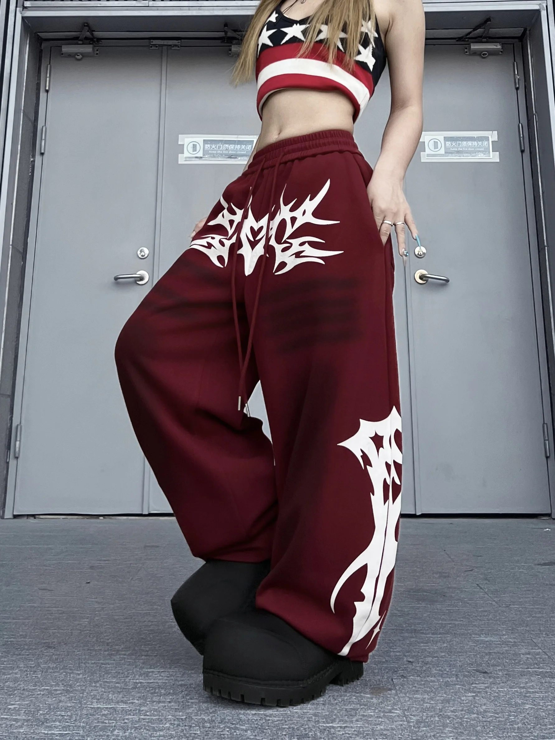 

American Sle Loose Fit Bone Cra Print Casual Sweatpants Wide Leg Pants Jazz Hip Hop Knife Blade Loose Pants